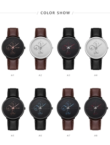 Sélection de huit montres à quartz avec bracelets en cuir et cadran à trois compteurs