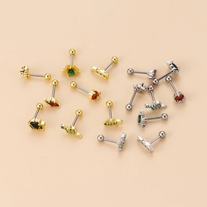 Mini stainless steel animal cartilage studs with colorful zircons in gold and silver finish