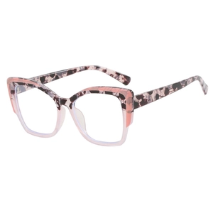 Montatura per occhiali quadrata in TR tartarugato rosa con lenti anti-luce blu