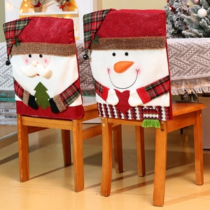 Christmas chair covers with Santa and Snowman plush designs for holiday dining decor