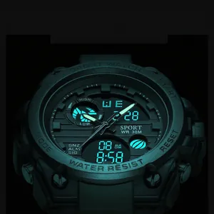 Rugged dual-display digital sports watch with LED backlight and 30M water resistance