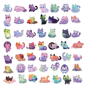 50pcs colorful galaxy cat stickers for laptop guitar and luggage DIY waterproof decoration