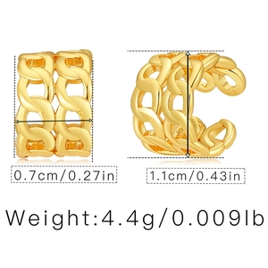 Detailed size view of vintage brass 18K gold C-shaped double link chain ear cuff