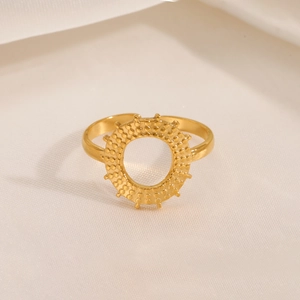 Minimalist stainless steel sunflower ring with adjustable open band and golden finish