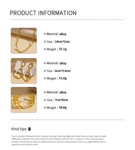Spécifications de taille pour l'ensemble bijoux en alliage doré avec collier et boucles
