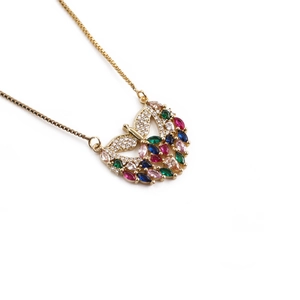 Heart Butterfly Pendant Necklace Multi Color Zirconia Micro Pave Copper Elegant Jewelry For Women