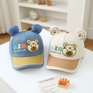 Kids baseball cap with cute bear ears and AIR patrol logo in blue and beige colors