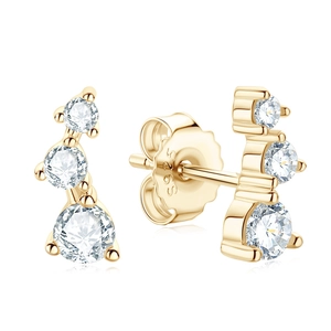 Detailed macro view of S925 sterling silver stud earrings with three round moissanite stones