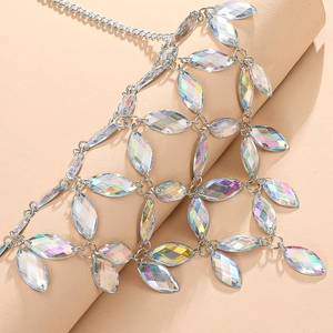Sparkling crystal fringe body chain with iridescent marquise gems and silver mesh