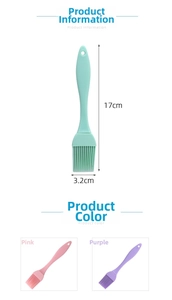 Detailed size specifications of 17cm silicone oil brushes in pink, green and purple colors