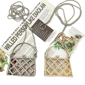 Mini rhinestone plaid evening bags in gold and silver with elegant metal chains