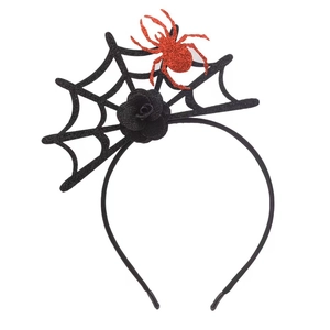 Cerchietto di Halloween con ragnatela glitterata nera e ragni rossi su fiori neri