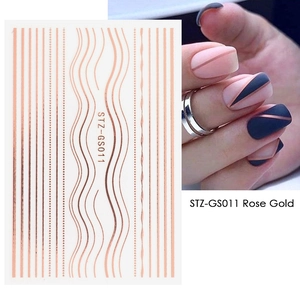 Rose gold metallic line nail stickers STZ-GS011 featuring straight and wavy DIY designs