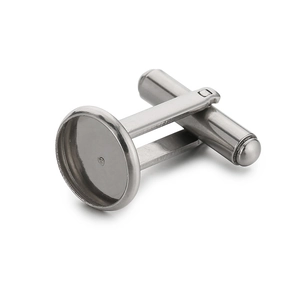 Polished stainless steel round cufflink base blank for DIY jewelry crafting