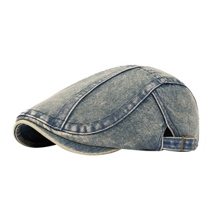 Retro washed denim ivy cap with vintage finish and adjustable metal side buckle