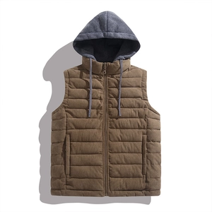 Gilet matelassé marron pour homme avec capuche grise et fermeture éclair pour l'hiver