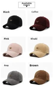 Color palette of six textured herringbone baseball caps with gold bow accents