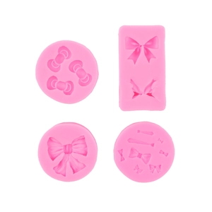 4-teiliges Set rosa Silikonformen mit Schleifen für DIY-Fondant und Tortendeko
