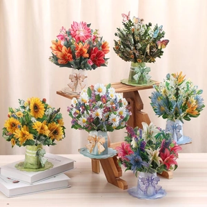 3D Pop Up Greeting Cards Paper Flower Bouquet Handmade Laser Cut Floral For Birthday Teachers Day Mothers Day Gifts