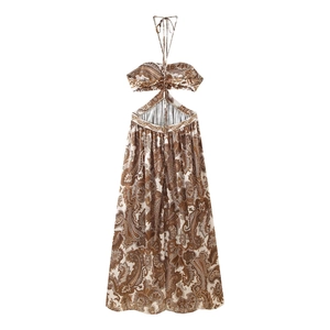 Robe longue bohème à imprimé paisley avec dos nu et découpe à la taille pour femme