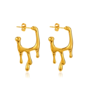 Golden liquid lava dripping stud earrings made of high-quality polished stainless steel
