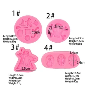 Halloween silicone molds set for fondant with ghost and skull designs and size charts