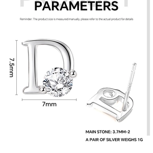 Boucles d'oreilles lettre D en argent sterling 925 avec oxyde de zirconium et poinçon