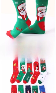 Detailed view of Christmas crew socks with festive patterns and knit cotton texture