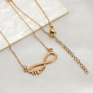 Rose gold stainless steel infinity MOM pendant necklace with elegant adjustable chain link