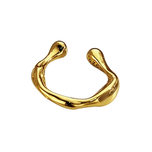 Minimalist S925 sterling silver ear cuff with irregular liquid metal texture in gold finish