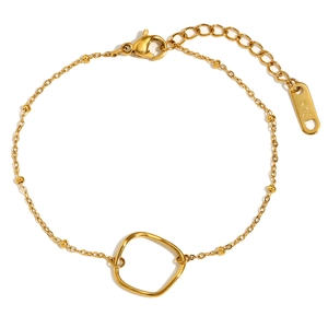 Bracciale in acciaio inossidabile placcato oro 18K con cerchio irregolare e perline