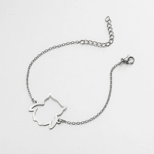 Minimalist silver stainless steel hollow owl pendant bracelet with adjustable link chain