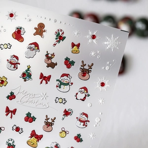 5D embossed Christmas nail stickers featuring Santa, reindeer and snowman patterns