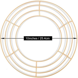 10-inch golden metal wreath frame with four concentric rings for DIY floral crafts