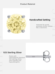Close-up of S925 sterling silver earring with yellow zircon and detailed metal hallmark
