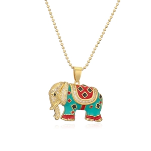 18K gold plated elephant pendant necklace with colorful enamel and sparkling crystals