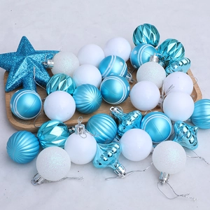 31pcs blue and white Christmas tree ornament set including star and textured plastic balls