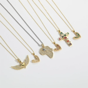Detail view of gold and silver Angel Love pendants with wings and zircon inlay