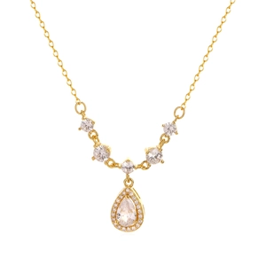 Luxurious S925 silver gold-plated necklace with a sparkling teardrop diamond pendant