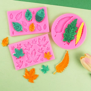 Set of three pink maple leaf silicone fondant molds for DIY cake decorating and baking