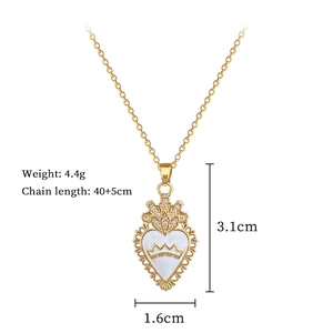 Detailed view of gold crown heart necklace with full dimension and weight specs