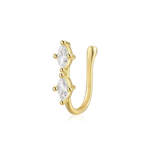 Detail of S925 sterling silver gold nose cuff with marquise-cut crystal insets