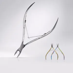 Detail van de D-501 roestvrijstalen nagelriemtang met ergonomische dubbele veerhandgreep