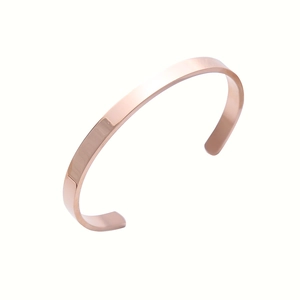 Minimalist C-shaped rose gold open cuff bracelet in polished stainless steel with flat band