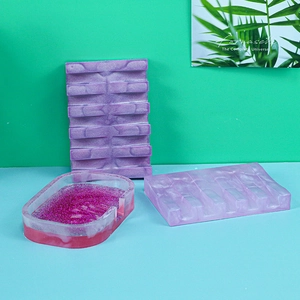 Detailed view of lavender purple resin soap dish and drainage holders for bathroom decor