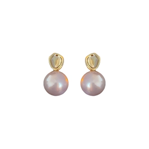French vintage style earrings with irregular gold plating and light purple pearls
