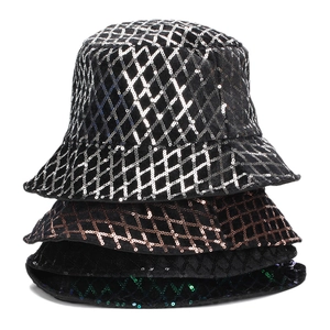 Sparkly diamond sequin bucket hat for sun protection in silver black bronze and green