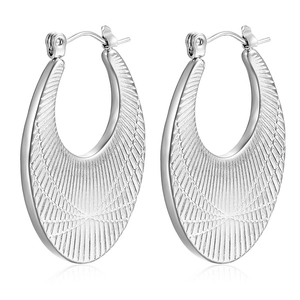 Elegant wide hoop earrings with radial texture and 18k gold plating in silver finish