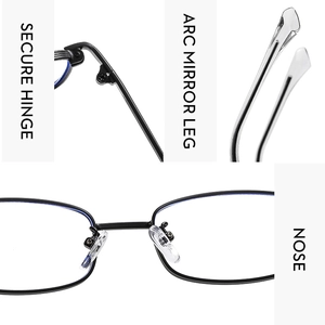 Detail view of secure metal hinges, arc temples, and soft silicone nose pads on black frames