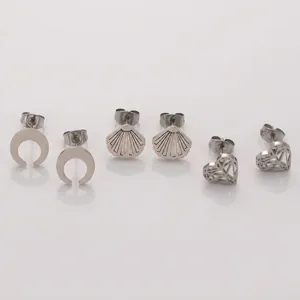 Minimalist Stainless Steel Stud Earrings Heart Moon Shell Shape Mirror Polished Personalized Fashion Jewelry For Women